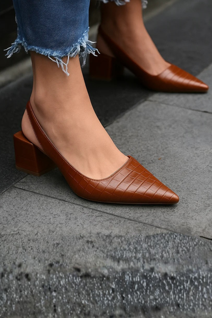 Women's black slingback pumps pointed toe low block heel