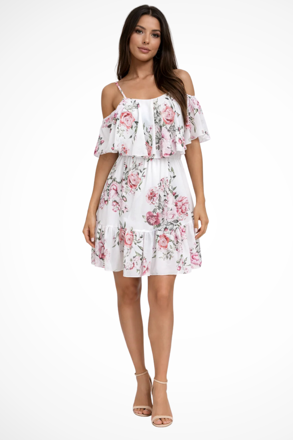 Women's light blue off shoulder floral ruffle mini boho dress