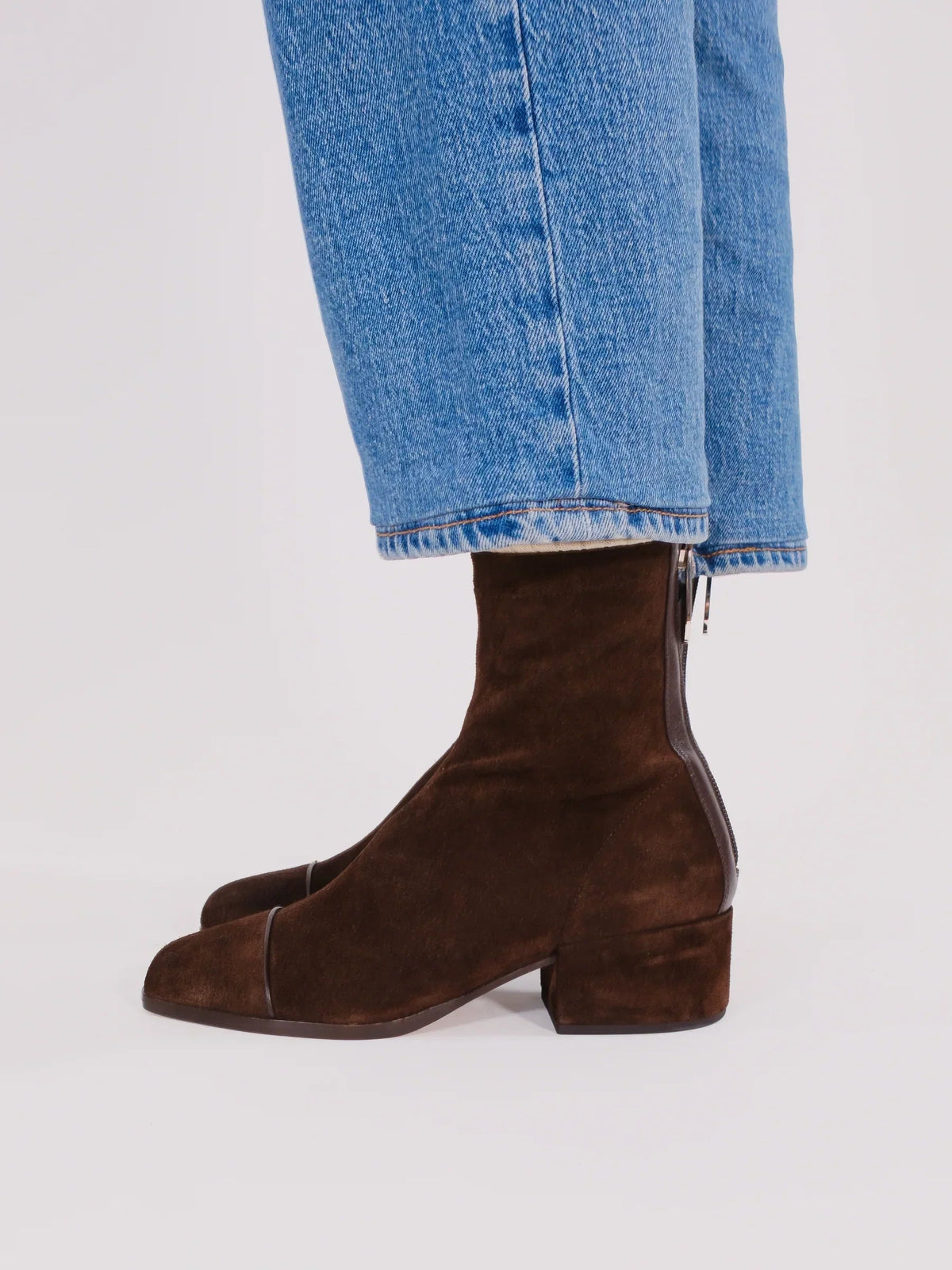 Women's square-toe suede block-heel ankle boots in beige