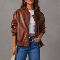 Emery | Women's Vegan Leather Bomber Jacket with Zip-Front Closure