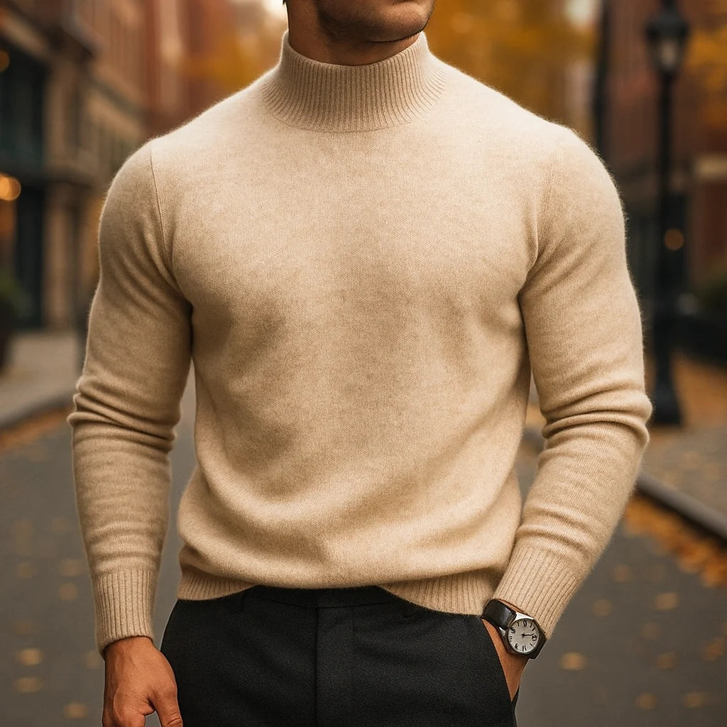 Caleb merino wool turtleneck sweater in brown