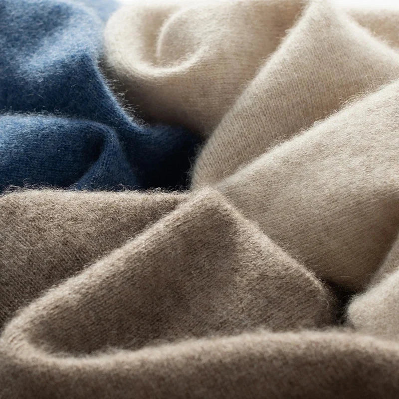 Caleb merino wool turtleneck sweater, neckline detail