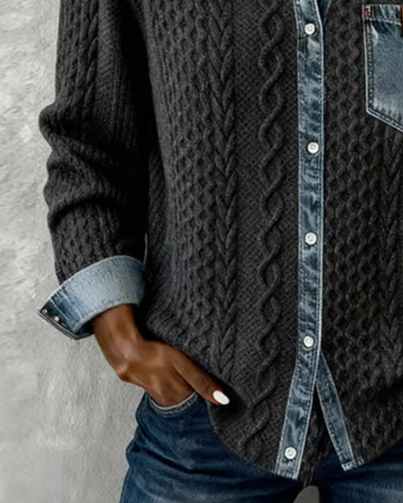 Women's long sleeve shirt with denim patchwork