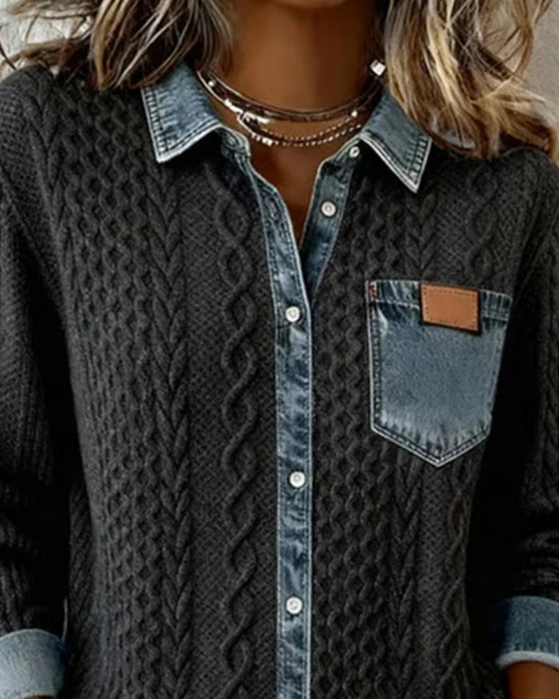 Women's long sleeve shirt with denim patchwork