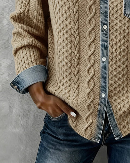 Women's long sleeve shirt with denim patchwork