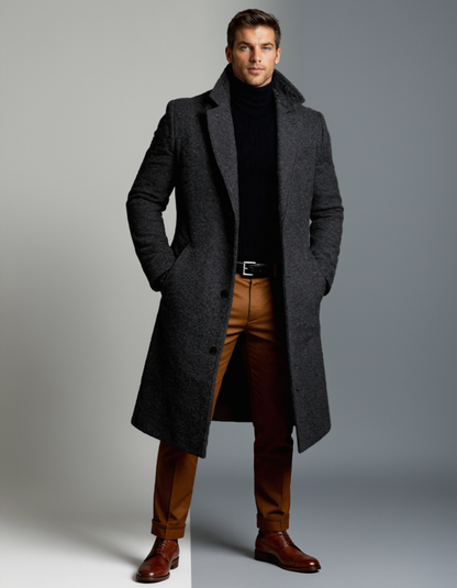 Gray Notch-Lapel Padded Winter Coat with Side Pockets