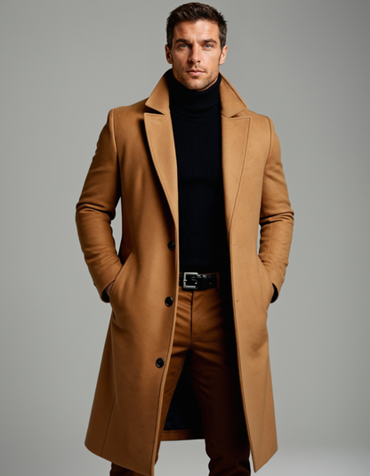 Khaki Notch-Lapel Padded Winter Coat with Side Pockets