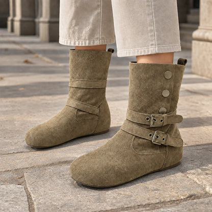 Women's Soft Suede Double-Buckle Boots with Round Toe, photo 4