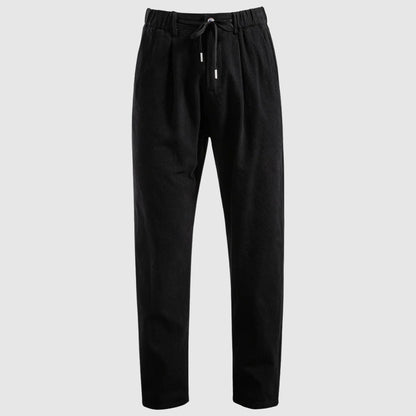 Men's beige breathable linen blend drawstring pants with straight leg