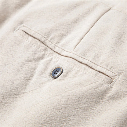 Men's black breathable linen blend drawstring pants with straight leg