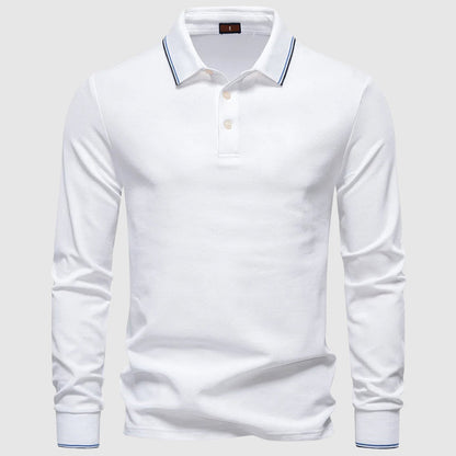 Men's dark blue long sleeve polo shirt in slim fit cotton blend