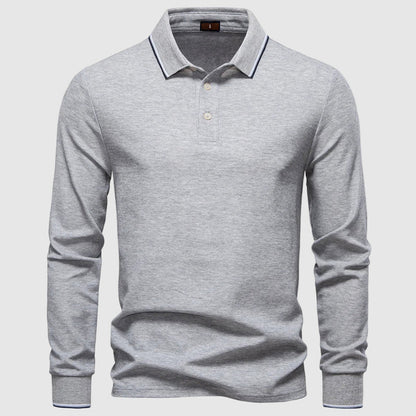 Men's dark blue long sleeve polo shirt in slim fit cotton blend