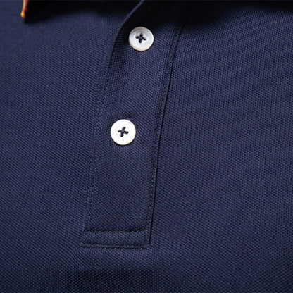Men's light blue long sleeve polo shirt in slim fit cotton blend