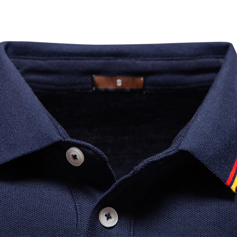Men's light blue long sleeve polo shirt in slim fit cotton blend