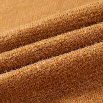 Men's beige knit pullover sweater with polo collar and ribbed hem