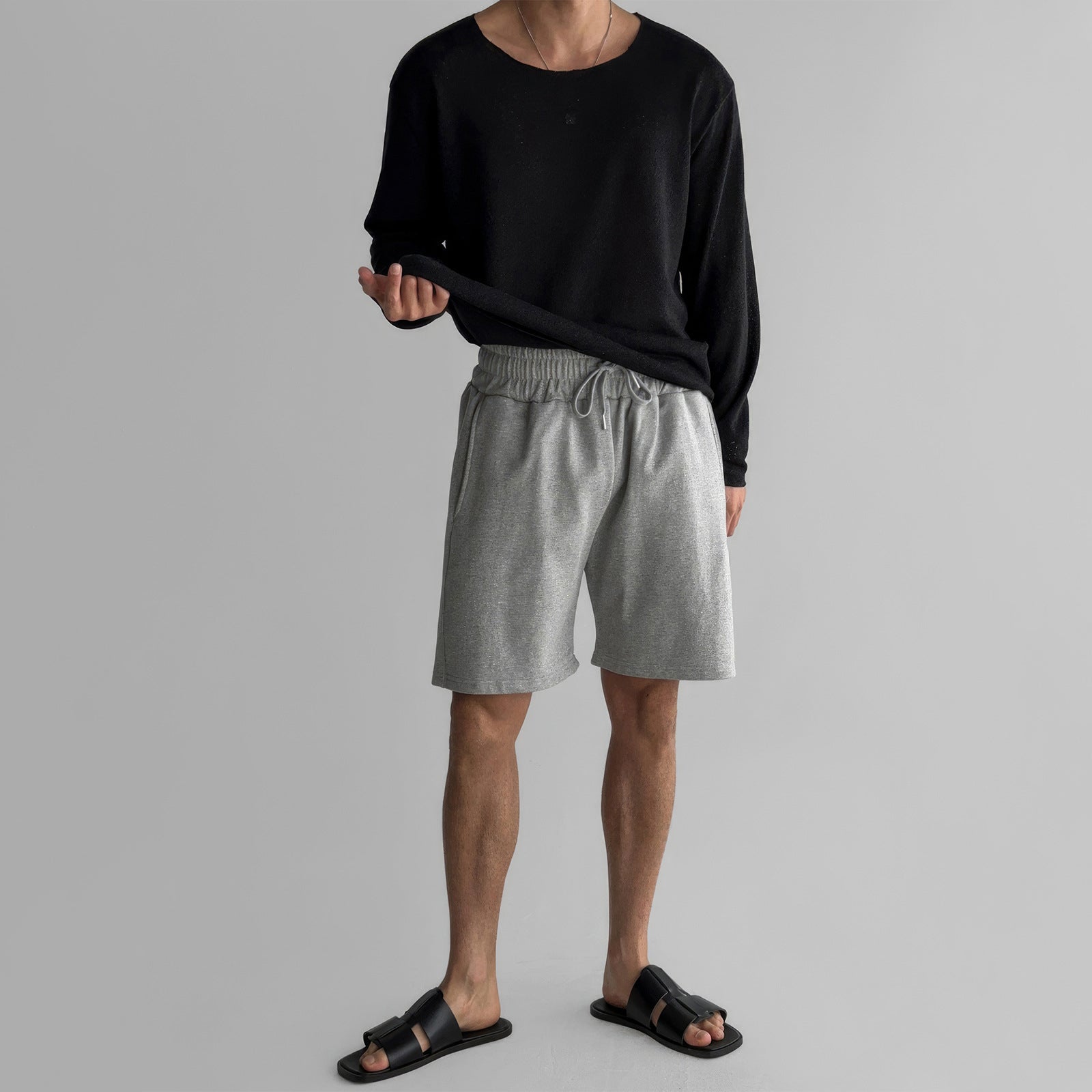 Men's gray relaxed fit breathable knit shirt with long sleeves