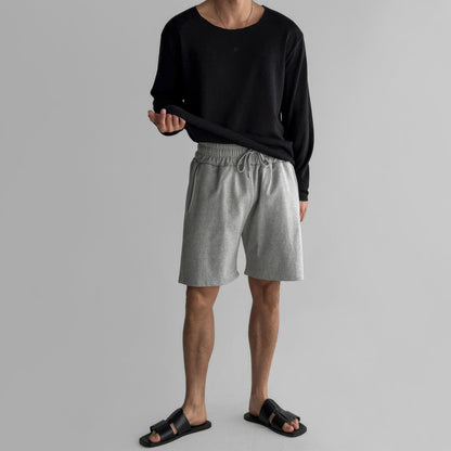 Men's gray relaxed fit breathable knit shirt with long sleeves