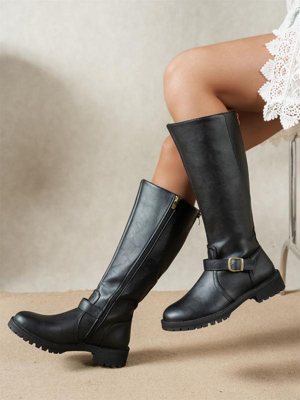 Black Vintage Low-Heel Everyday Boots