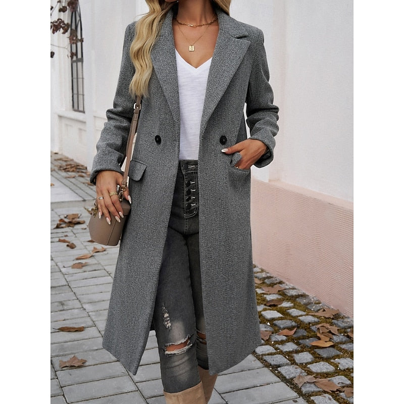 Turndown-Collar Longline Winter Coat with Single-Button Front