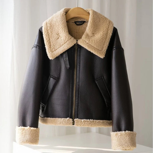 Vivian faux shearling trim jacket, front view