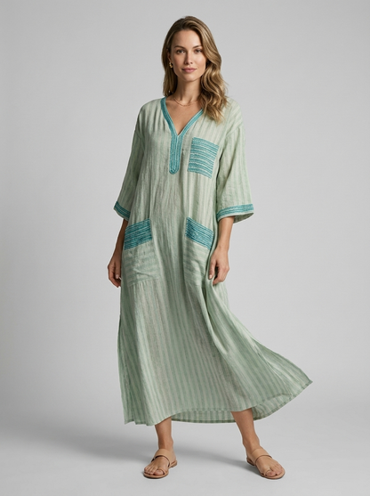 Women's green V-Neck Boho Maxi Dress