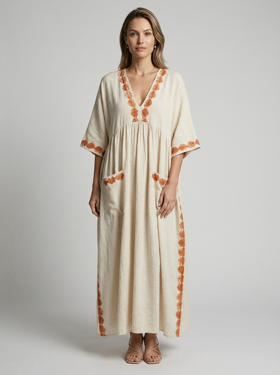 Women's green V-Neck Boho Maxi Dress