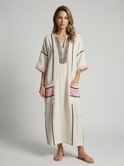 Women's green V-Neck Boho Maxi Dress