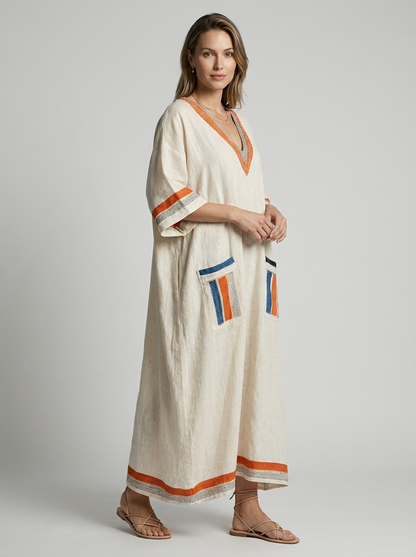 Women's green V-Neck Boho Maxi Dress
