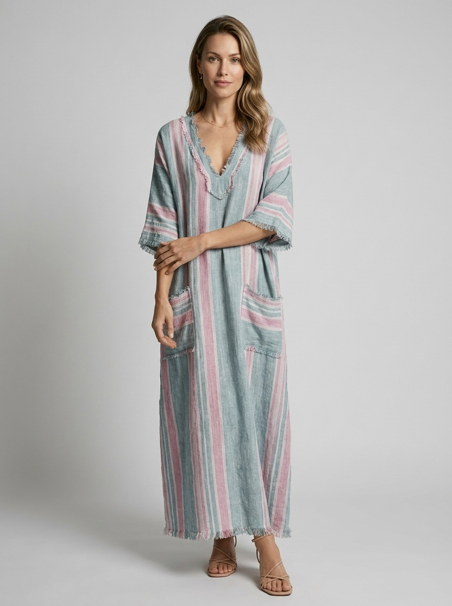 Women's green V-Neck Boho Maxi Dress