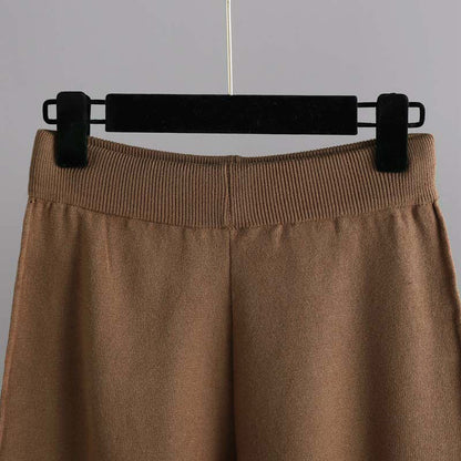 Women's green knit set with half turtleneck sweater and wide leg pants
