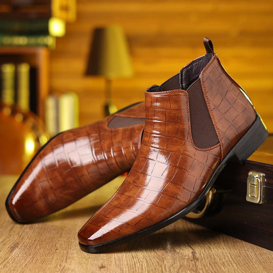 Jameson crocodile-embossed Chelsea boots, front view