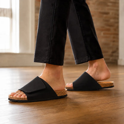 Women's blue velcro sandals, open toe profile