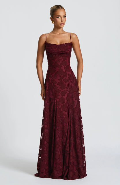 Cherry Draped Elegant Maxi Dress for Evening Occasions