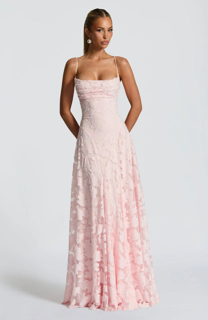 Pink Draped Elegant Maxi Dress for Evening Occasions