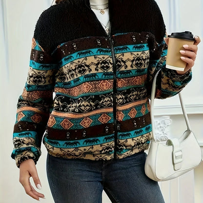 Women's Patterned Zip Jacket, Fall Layering Piece