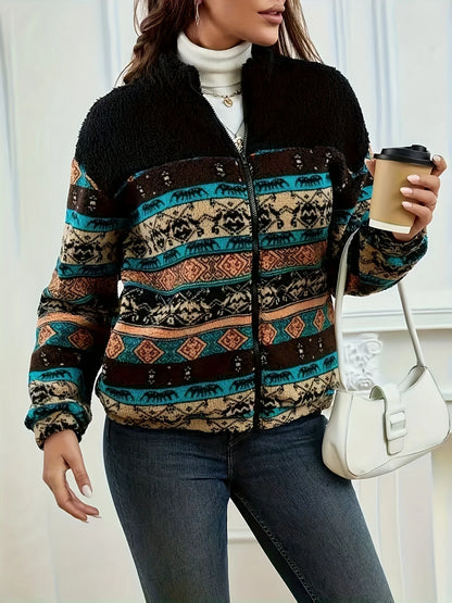 Women's Patterned Zip Jacket, Fall Layering Piece