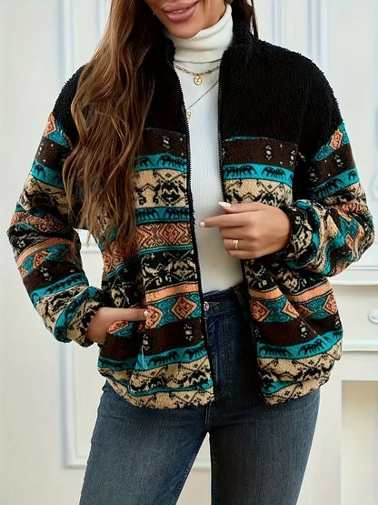 Women's Patterned Zip Jacket, Fall Layering Piece