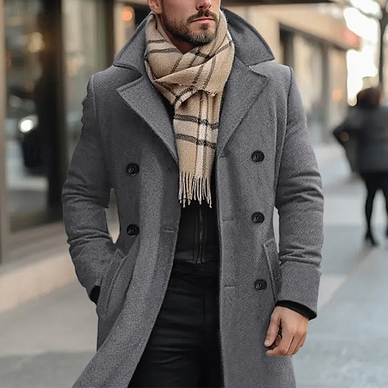 Gray Men's Double-Breasted Tailored Overcoat