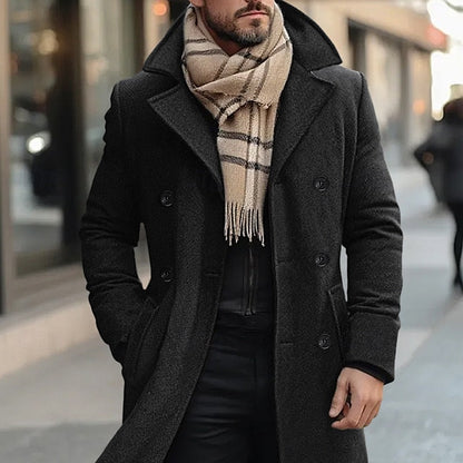 Black Men's Double-Breasted Tailored Overcoat