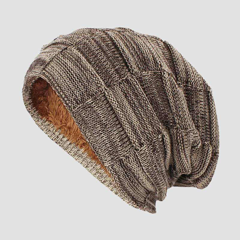 Beige Slouchy Cotton Blend Fall Knit Beanie