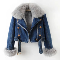 Camille | Women's Cropped Denim Jacket with Removable Lining and Belt