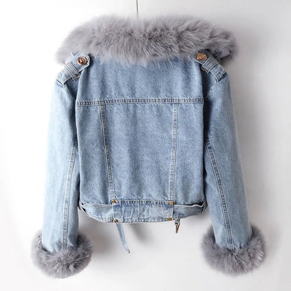 Women's cropped denim jacket with removable lining