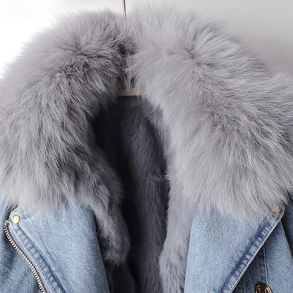Women's cropped denim jacket with removable lining
