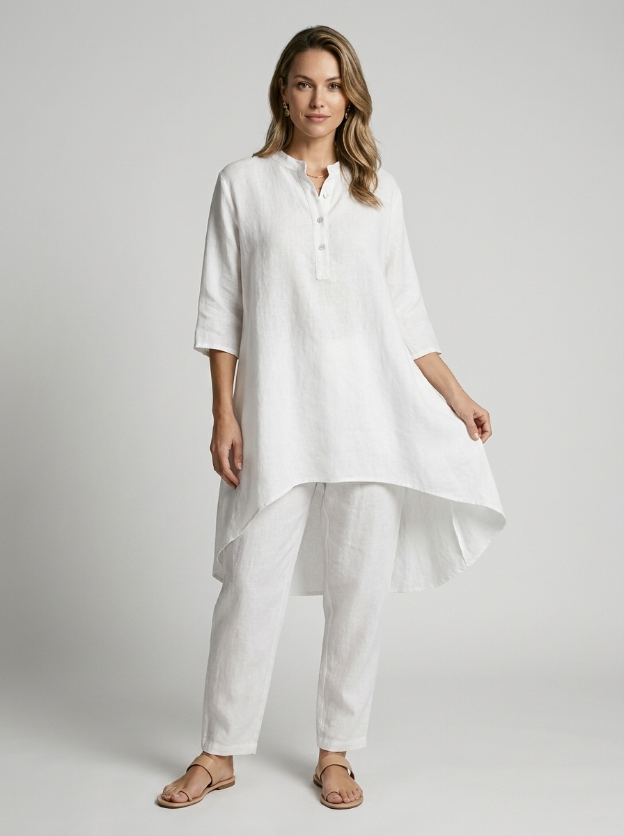 Women's white Tunic and Pants Matching Set