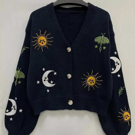 Women's Embroidered Cardigan, Celestial Lantern Sleeve