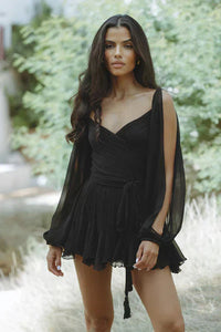 Anastasia | Tie-Waist Balloon-Sleeve Mini Dress with Ruffle Detail