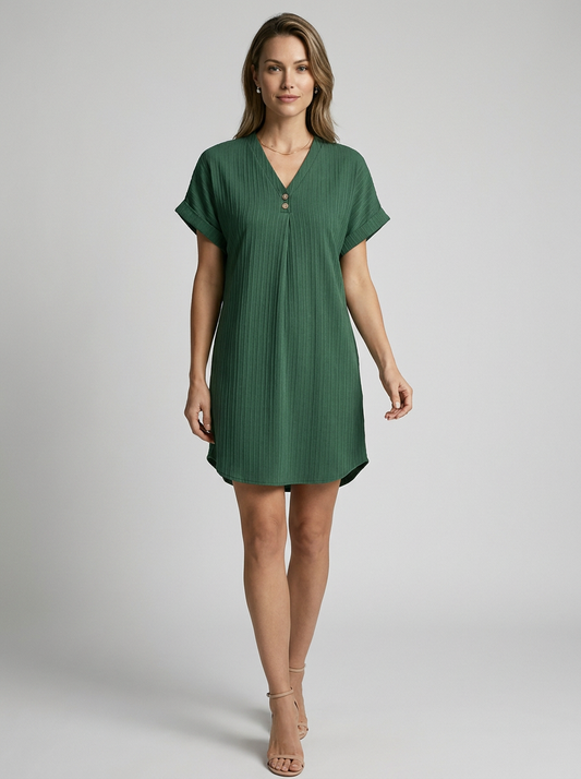 Women's green Ribbed V-Neck Summer Dress