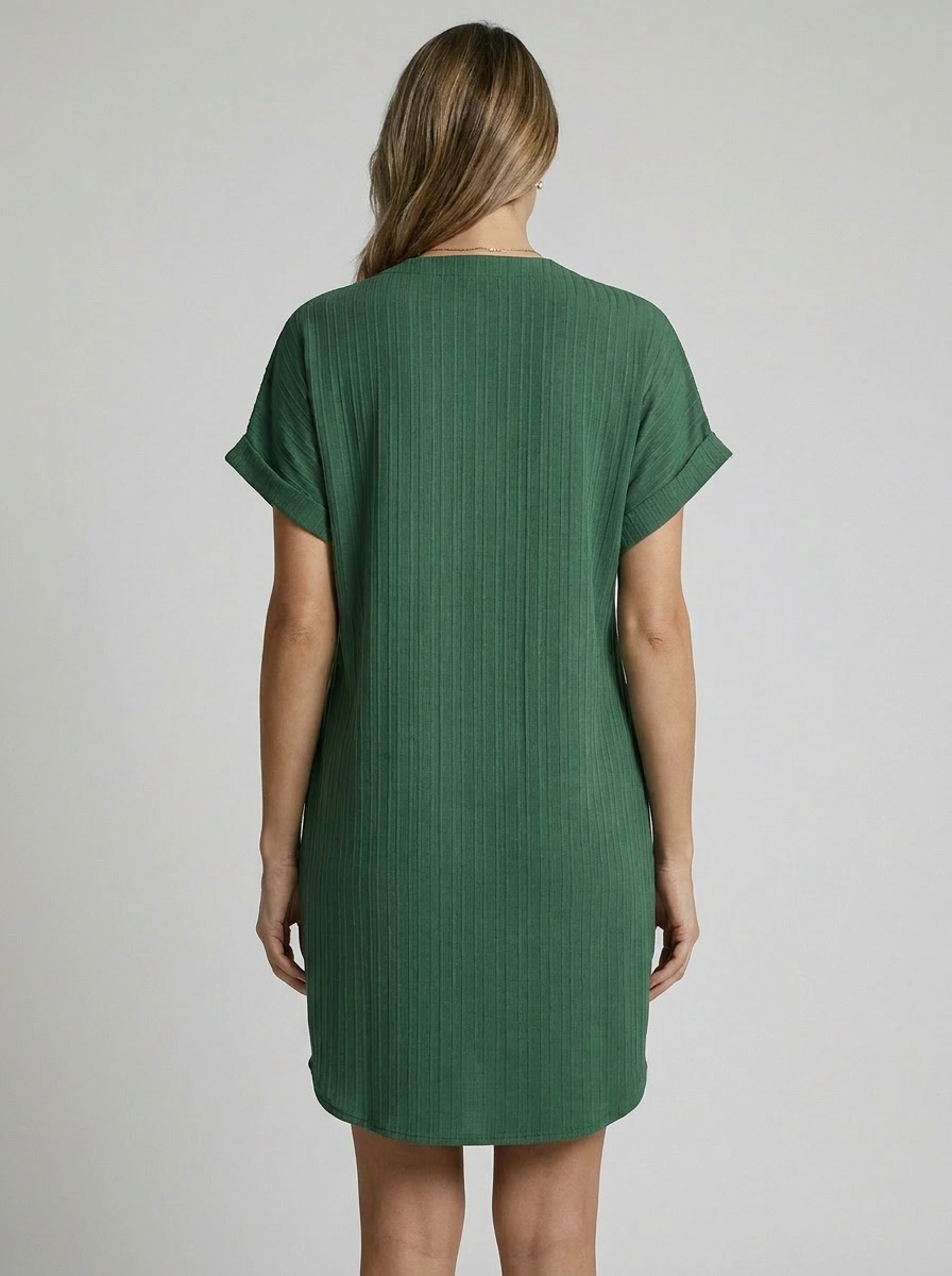 Women's green Ribbed V-Neck Summer Dress