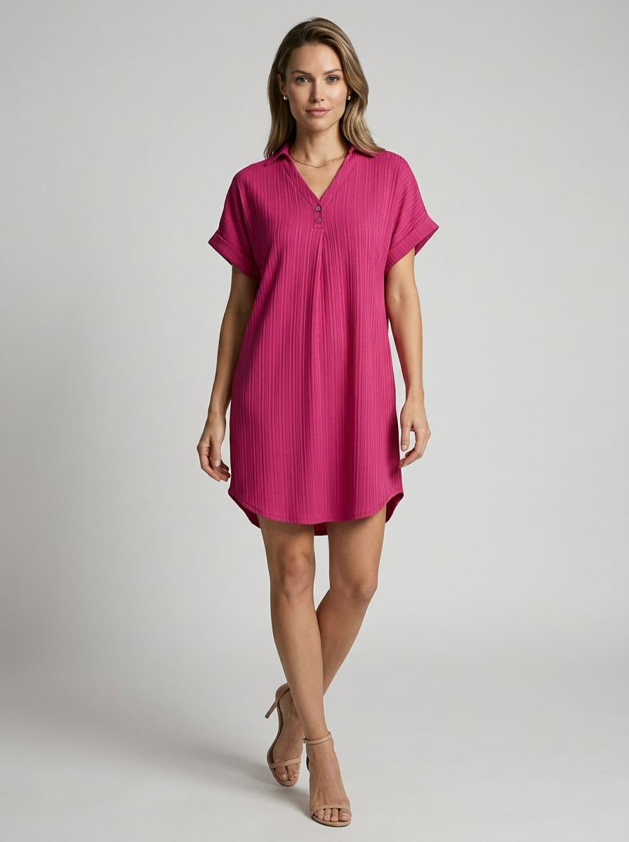 Women's green Ribbed V-Neck Summer Dress