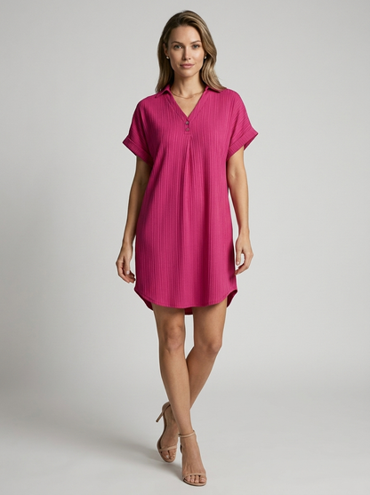 Women's green Ribbed V-Neck Summer Dress